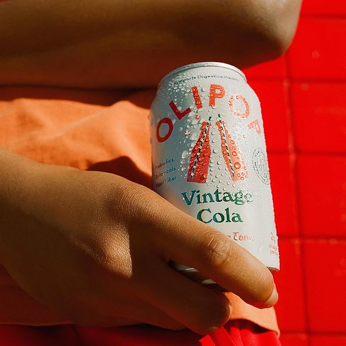 OLIPOP Prebiotic Soda Pop, Vintage Cola, Pantry Pack Packed with Prebiotics, Fiber, and Botanicals, Gluten Free, Vegan, GMO Free, 12oz (12-Cans)