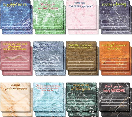Yinder 24 Pcs Employee Appreciation Sticky Notes Xmas Gift Bulk Motivation Note Pads Mini Inspirational Note Gift for Teacher Nurse Staff Coworker Office Supply 3 x 3'' (Appreciation,Marble)