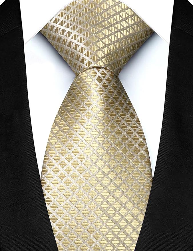 JEMYGINS Mens Solid Color Plaid Tie and Lapel Pin Necktie Pocket Square and Tie Clip with Sets for Business Casual 4PCS