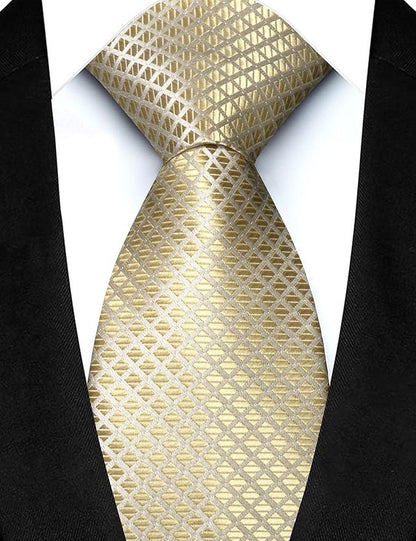 JEMYGINS Mens Solid Color Plaid Tie and Lapel Pin Necktie Pocket Square and Tie Clip with Sets for Business Casual 4PCS