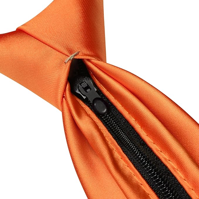 Branduce 3.15"（8cm） Pre-tied Adjustable Zipper Tie and Lapel Pin Solid Necktie Handkerchief Set for Men