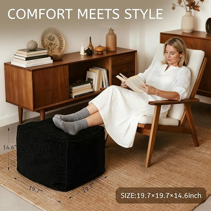 Square Boucle Pouf Ottoman Footrest – Soft & Lightweight Footstool with Foam Filling for Living Room & Bedroom, Laid-Back Lounge Style