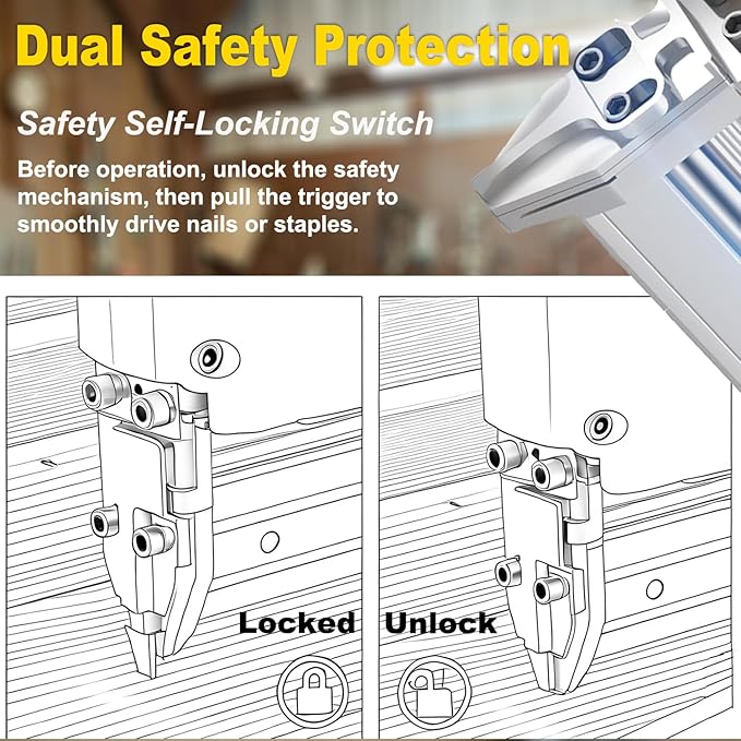 2 in 1 Cordless Brad Nailer Compatible with De wa-lt Battery, 18 Gauge Electric Nail Gun/Staple Gun with 1000 Nails & 1000 Staples for Upholstery Carpentry & Woodworking (Battery Not Include)