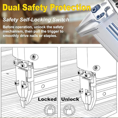 2 in 1 Cordless Brad Nailer Compatible with De wa-lt Battery, 18 Gauge Electric Nail Gun/Staple Gun with 1000 Nails & 1000 Staples for Upholstery Carpentry & Woodworking (Battery Not Include)