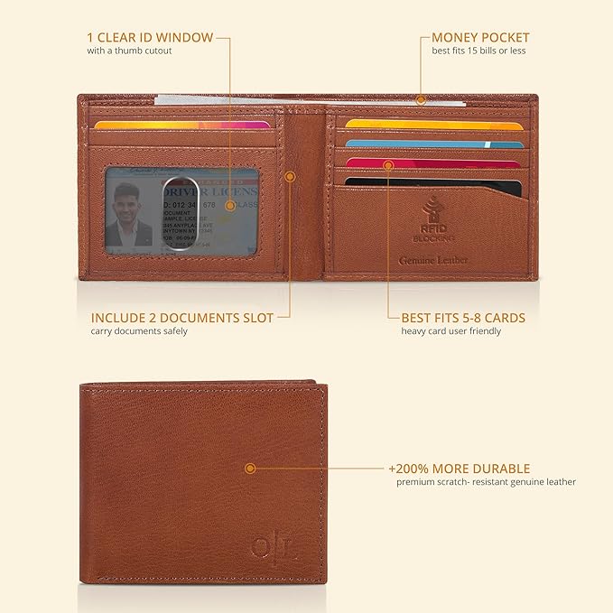Oak Leathers Slim Leather Wallet for Men - RFID Wallets Credit Card Holder Ultra Thin Gift for Mens, Front Pocket Minimalist Design