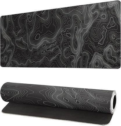 Topographic Contour Extended Big Mouse Pad Large,Gaming Mouse Pad Desk Pad,27.6x11.8 Inch Long Computer Keyboard Mouse Mat Mousepad with 3mm Non-Slip Base and Stitched Edge for Gaming and Office