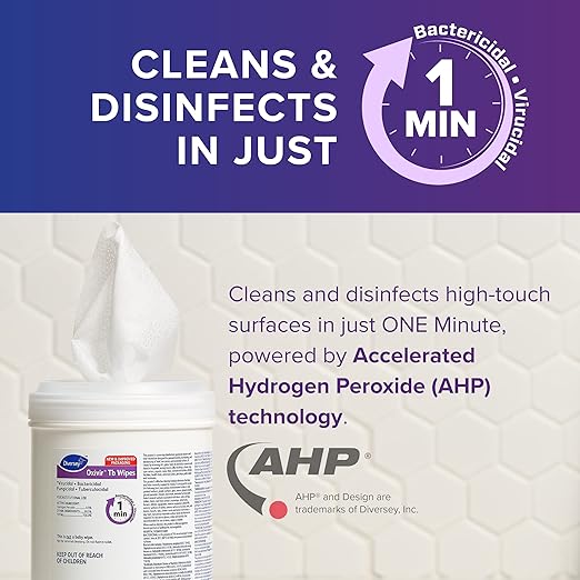 Oxivir Diversey Tb 4599516 Ready-to-Use Disinfectant Cleaning Wipes, Accelerated Hydrogen Peroxide, Unscented, Standard 6x7-Inch Sheets, 160-Wipes, 1-Canister