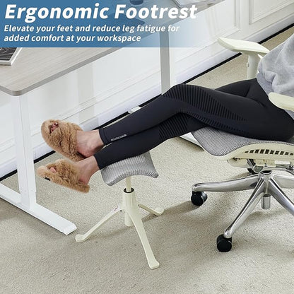 Under Desk Footrest, 2-in-1 Height Adjustable Rotatable Ergonomic Under Desk Foot Rest Ottoman, Rolling Leg Rest Stool with Breathable Mesh and Nylon Frame for Home Office