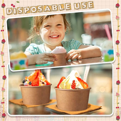 Honeydak 400 Pack 5 oz Kraft Paper Ice Cream Cups for Party Small Ice Cream Cups Disposable Treat Paper Cups Dessert Snacks Sundae Yogurt Container Wedding Birthday Party Supplies (150 ml/ 5 oz)