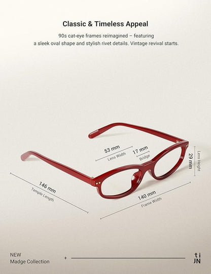 TIJN Olisa Blue Light Blocking Glasses for Women Men,Oval Glasses Frame Bluelight Glasses for Gaming/Computer/Screen