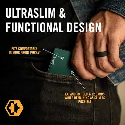 The Ridge Wallet - Slim Minimalist Compact Wallet and Card Holder| RFID Protected Front Pocket Wallets | Integrated Money Clip | Forest Green