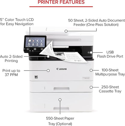 Canon imageCLASS MF462dw - Monochrome, Duplex Wireless Laser Printer, All-in-One with Scanner, Copier, Fax, Home or Office, Auto Document Feeder, Mobile Ready, 3 Year Limited Warranty, 37 PPM, White