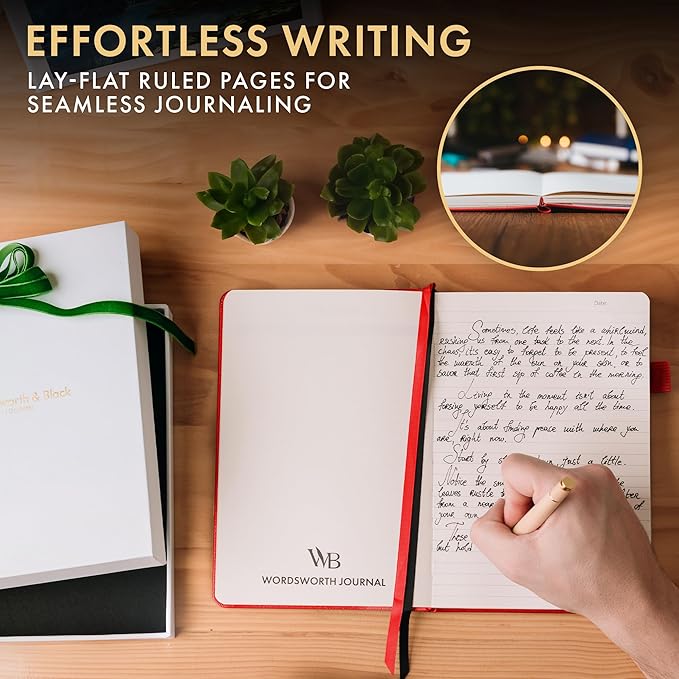 Wordsworth & Black A5 Lined Journal 216 Lined Pages, Hardcover Leather, 120 GSM Paper, Journaling Notebook for Work & Sketching, Journals for Women, Men - Gifts Box Included Red