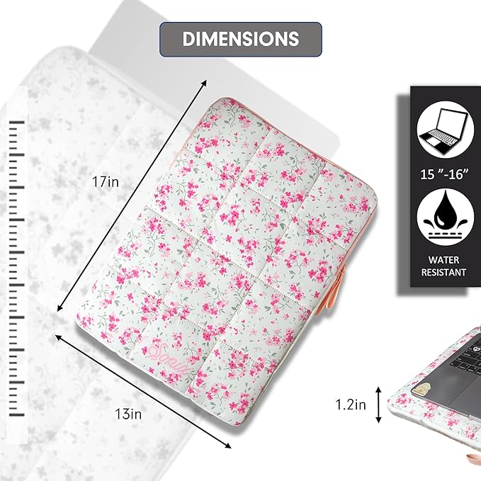 Sonix | Puffy Laptop Sleeve | 15-16 Inch, Quilted Pillow Puffer Laptop Carrying Case, Computer Sleeve | Cottage Floral