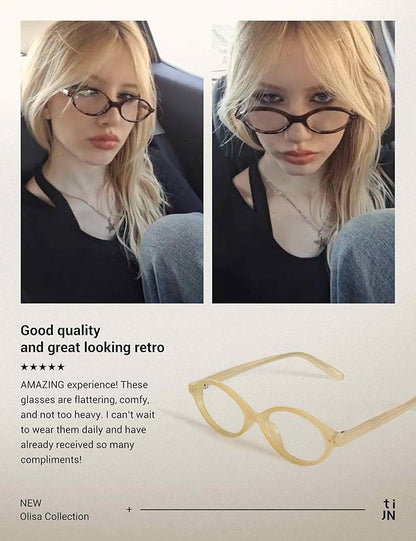 TIJN Olisa Blue Light Blocking Glasses for Women Men,Oval Glasses Frame Bluelight Glasses for Gaming/Computer/Screen