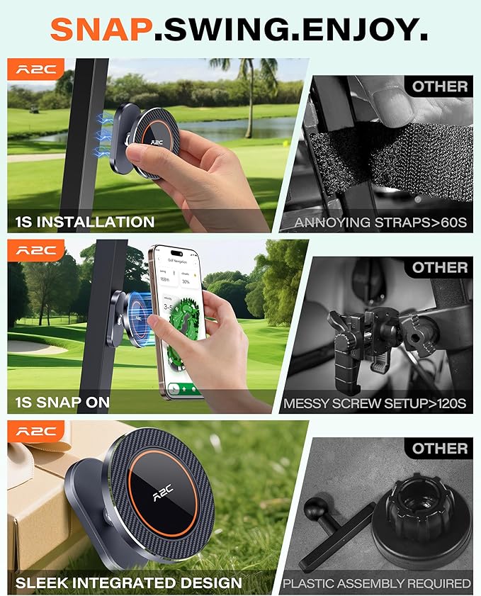 A2C Aluminum Alloy Orange Magnetic Golf Cart Phone Holder Mount Compatible with MagSafe iPhone 12-17, Unique Golf Gifts for Women Her Golfers Wife Men Dad Him Husband, 2026 Golf Accessories Essentials