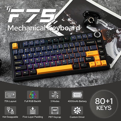 EPOMAKER x Aula F75 Gasket Mechanical Keyboard, 75% Wireless Hot Swappable Gaming Keyboard with Five-Layer Padding&Knob, Bluetooth/2.4GHz/USB-C, RGB (Black, LEOBOG Reaper Switch)