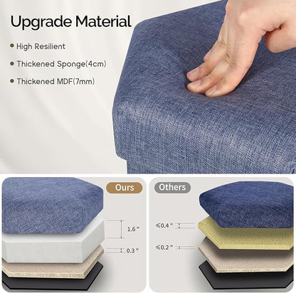 Storage Ottoman,Folding Ottomans with Storage,Linen Ottoman Foot Rest,Foot Stool with Thicker Foam Padded for Living Room,Bedroom,Office,Dorm,287 lb Load Capacity,14x14x13in,Blue