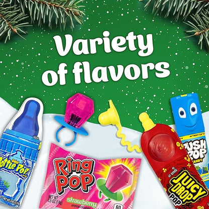 Christmas Candy Variety Pack Bag, 12 Ct Assorted Lollipops, Bulk Individually Wrapped Ring Pop, Push Pop, Baby Bottle Pop & Juicy Drop For Birthday Party Favors, Stocking Stuffers, Kids Gifts