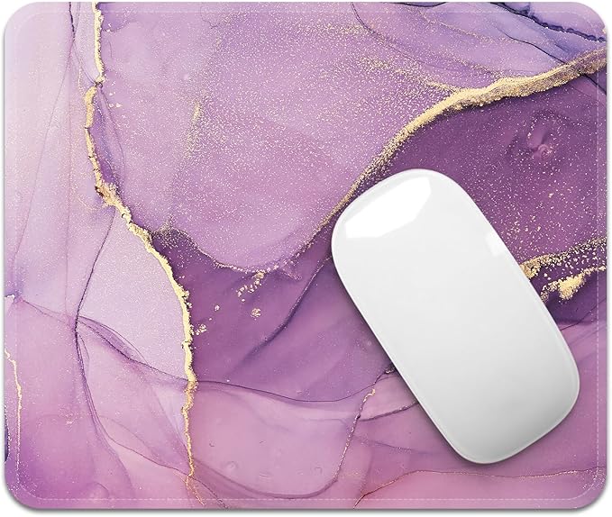 Square Mouse Pad with Stitched Edge, Premium Mousepad Washable Cloth. Computer Mouse Pad with Non-Slip Rubber Base, Mouse Pads for Computers Laptop Mouse 9.25x7.75x0.12 inch-Purple Marble