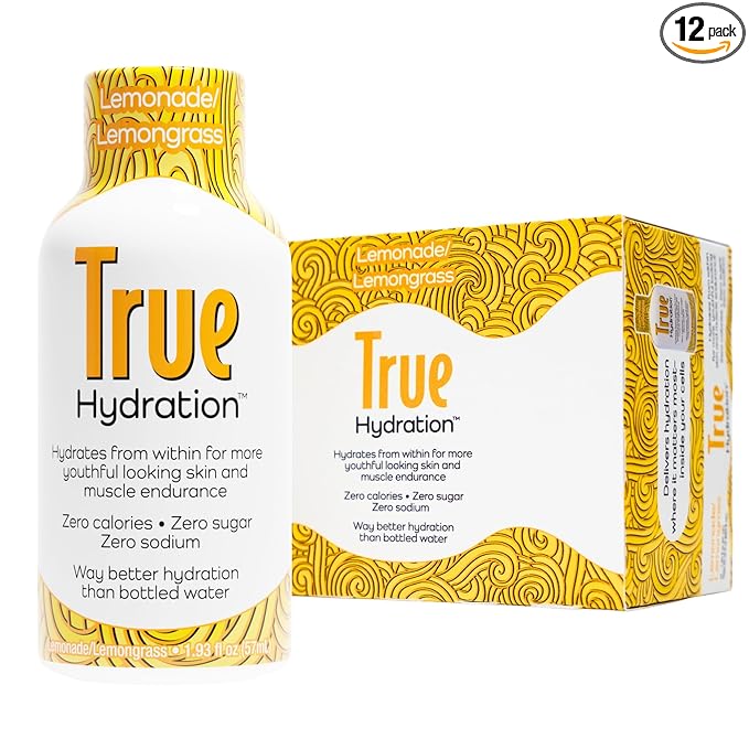 True Hydration Shots Lemonade Lemongrass Flavor – 12 Pack of 1.93 fl oz Shots – Electrolytes – Amino Acids – Zero Sugar – Zero Sodium – Vegan – Gluten-Free Hydration