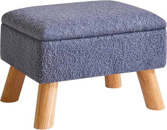 YMYNY Storage Ottoman, Footstool, Small Foot Stool with Sturdy Wood Legs Stool, Foot Rest with Padded Seat, for Living Room Bedroom Couch Enterway 15.75''D×11.81" W×11.02" H Blue UHBD042BU