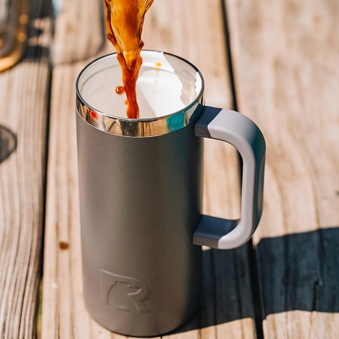 RTIC 16oz Road Trip Travel Mug with Lid and Handle, Ceramic Lined, Insulated, Stainless Steel, Metal, Double Wall Vacuum-Insulation, Portable Coffee, Tea Cup for Hot and Cold Drink, Periwinkle