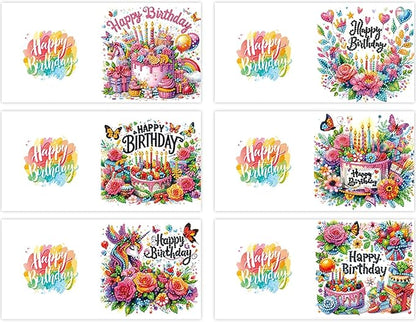 6PCS Diamond Art Painting Greeting Cards,Happy Birthday Cards with Envelopes,DIY Card Making Kits Thank You Card Arts Crafts for Birthday