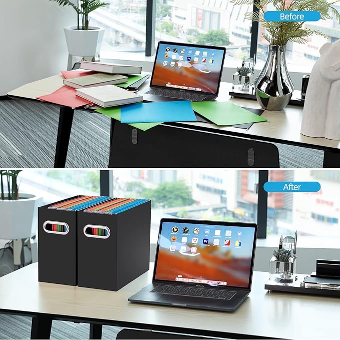 Oterri Cardboard File Organizer Box for Hanging File Folders Letter Size,File Box for Computer Desk,File Cabinet,Working Home,Office,Classroom(Black, Letter Size - 1 Pack)