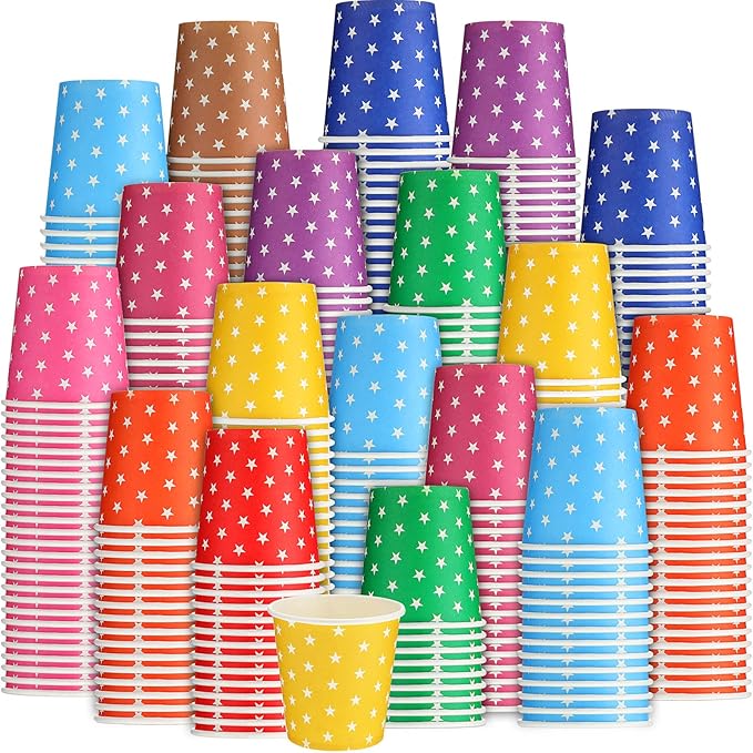 Thenshop 1000 Pack 5oz Paper Cups, Multicolor Small Disposable Cups, Hot/Cold Beverage Drinking Mouthwash for Parties, Picnic, Travel, Barbecues and Event, Star Style