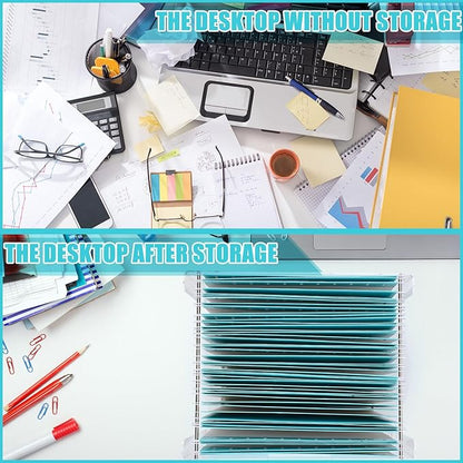 24 Hanging File Folder with Acrylic Organizer for Letter/a4 Size Desktop Clear File Storage Box with Handles for Home Work Office Use(Blue,Classic)