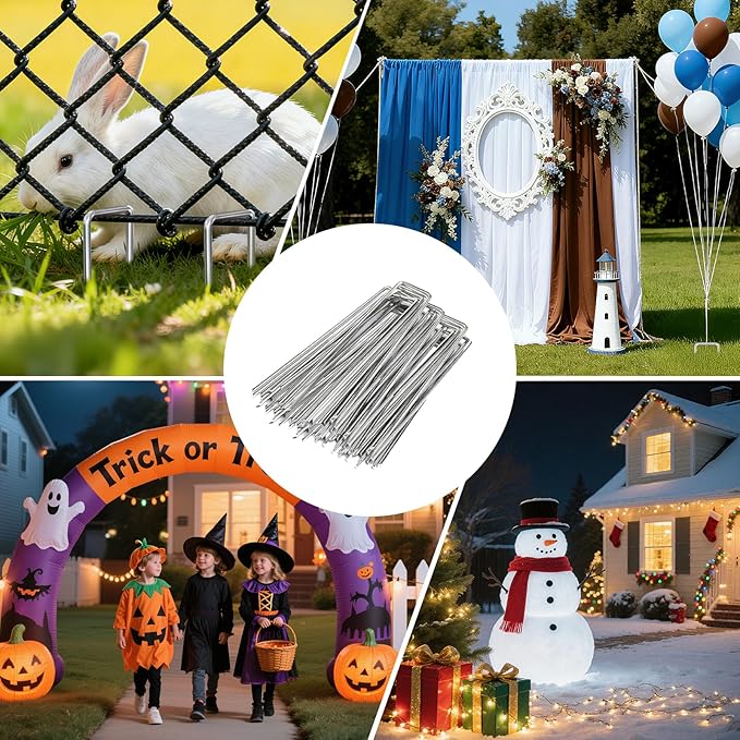 Landscape Staples 8inch 25 Pack,11Gauge Galvanized Lawn Staples, Sturdy Garden Stakes for Effortlessly Securing Weed Barrier Fabric,Ground Stabilization,Tackling Outdoor Yard Work,Decorations