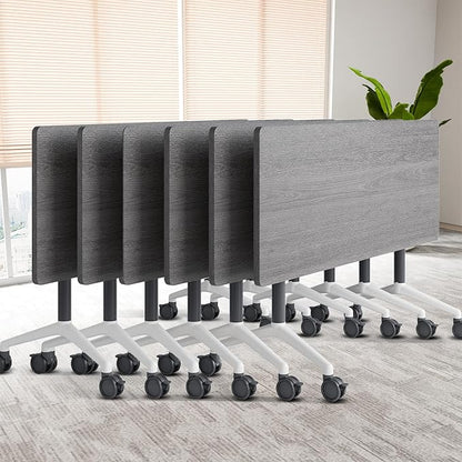 Folding Conference Table On Wheels, Modern Office Conference Room Tables for 6-12 Person Modular Mobile Meeting Table Conference Training Table for Office Classroom(Oak Ash, 55IN, 6)