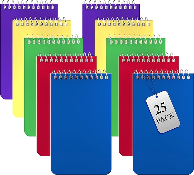 Small Notebooks, Spiral Notepads 3x5" - (Bulk Pack of 25) Pocket Notebook, Memo Pads For Home, Office, College, School - Lined College Ruled Paper - 5 Colored Notebooks, 75 Sheets Per Notebook