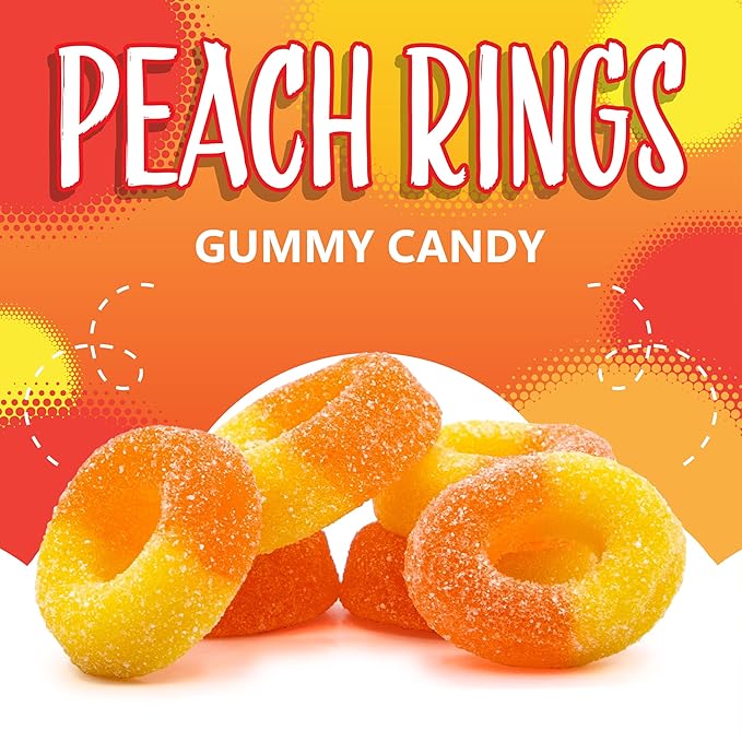 Peach Rings Gummy Candy 1-Pound Bag | Classic Sweet and Sour Candy | Soft Peach Gummies for Snacking, Dessert Topping & Buffet Tables | Chewy Gummy Rings