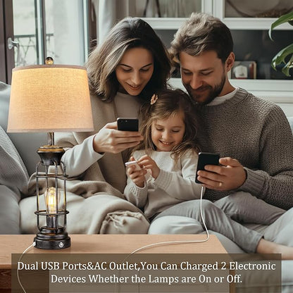28" Table Lamp for Living Room with USB Charging Ports, Tall Table Lamp Set of 2,3-Way Dimmable Lamps for Bedroom, Bedside Lamp for End Tables, Industrial Nighstand Lamps,Bulbs Included