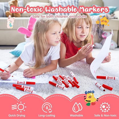 Janlaugh 30 Pcs Mini Washable Markers Bulk Broad Line Conical Tip Washable Mark Pen Set Short Coloring Paint Pen for Kid Art Projects Teacher Student Toddler Party Favors Classroom, Ages 6+(Red)