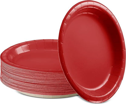 Disposable Paper Plates Red, 6 3/4 Inches Paper Dessert Plates, Strong and Sturdy Disposable Plates for Party, Dinner, Holiday, Picnic, or Travel Party Plates, Pack of 50