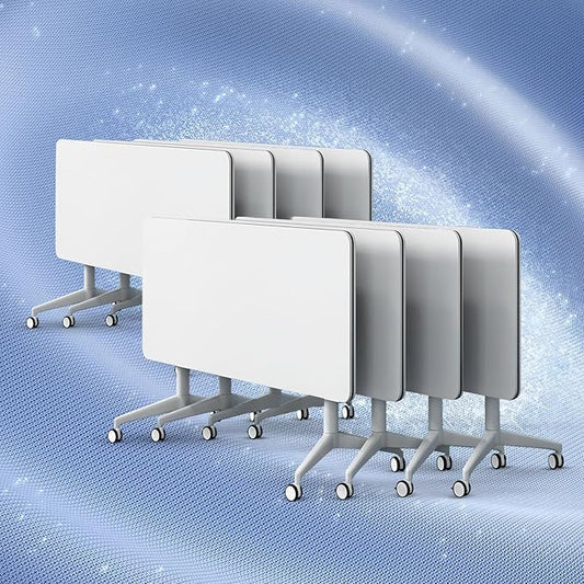 Folding Conference Table, Conference Room Tables Foldable Large Meeting Seminar Table on Wheels,Flip Top Boardroom Training Tables for Office, Classroom,Meeting (8, White, 47.2in)