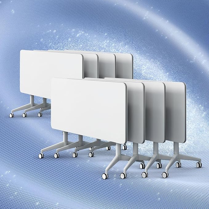 Folding Conference Table, Conference Room Tables Foldable Large Meeting Seminar Table on Wheels,Flip Top Boardroom Training Tables for Office, Classroom,Meeting (8, White, 55.1in)