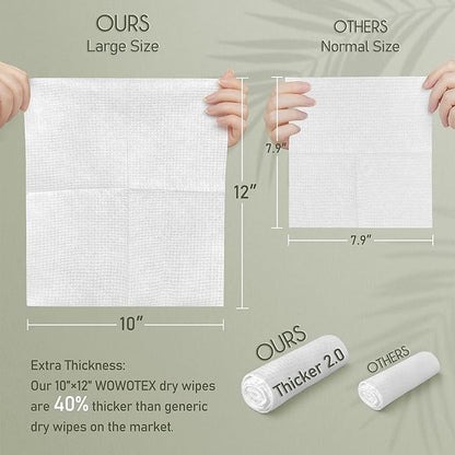 THICKER Dry Wipes 50 Count Disposable Face Towels 10x12" | Ultra Soft for Sensitive Skin & Babies, Travel, Makeup Removal