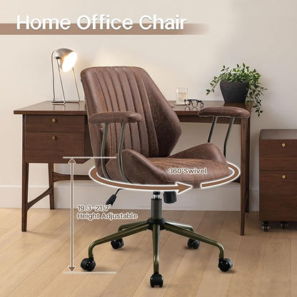 HOOOWOOO Faux Suede Leather Home Office Desk Chair,MCM Modern Ergonomic Task Work Chair,Computer Gaming Chair with Cushion Seat Mid Back for Long Hours(Chocolate Brown)