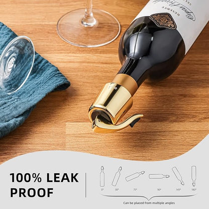 OWO Stainless Steel Wine Bottle Stopper, Reusable Wine Saver with Silicone Seal, Decorative Bottle Sealer, Keeps Fresh (Gold, 2 Pack)