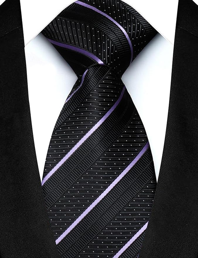 JEMYGINS Mens Striped Tie and Lapel Pin Necktie Pocket Square with Tie Clip Sets for Business Casual 4PCS