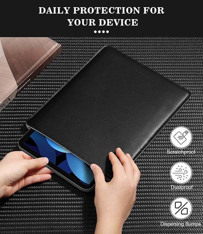 MoKo 9-11 Inch Tablet Sleeve, PU Leather Briefcase Slim Stylish Case Fits New 11-inch iPad Pro M4/iPad Air M2 2024, Air 5/4th 10.9, 10th Gen 10.9, 9/8. Gen 10.2, Tab S8/S9 11, Black