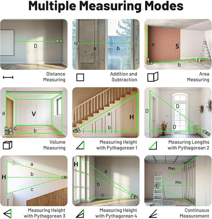 395FT Bluetoothed Green Laser Measuring Tool with Angle Sensor, Huepar 1/16in Accuracy Laser Distance Measurement Tool, Digital Laser Room Measuring Device, Laser Distance Meters