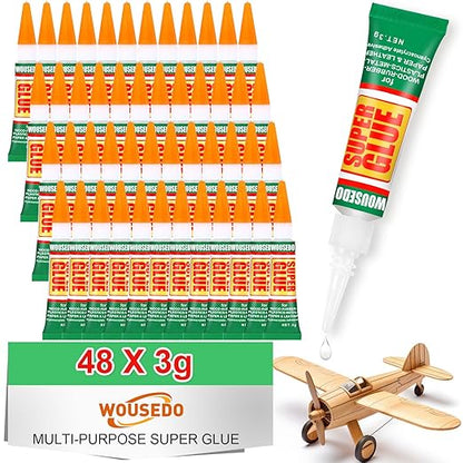 48 X 3g Super Glue Clear, Strong Adhesive,Super Glue Fast Drying Cyanoacrylate Glue for Wood,Rubber,Leather, Plastic, Metal, Rhinestone Jewelry, DIY Crafts and More