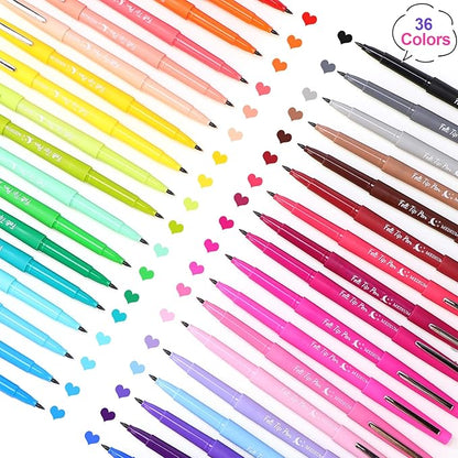 36 Pcs Felt Tip Pens 0.7mm Medium Point Colored Felt Tip Pens for Journaling Planner Writing Note-taking Art Office and School Supplies(Multicolor)