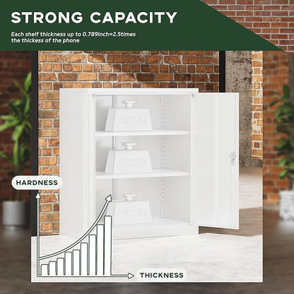 Greenvelly Metal Cabinet, 36" Locking Storage File Cabinet with Doors and Shelves for Office,Home,Gym,School,Kitchen(White)