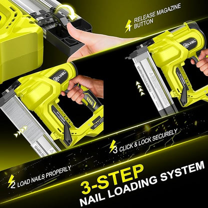 SILVEL 2" Cordless Brad Nailer, 2-in-1 21V Electric Brad Nailer Stapler with 2 * 4.0Ah Battery, 1000pcs Nails, 18GA Staples, Adjustable Depth for Woodworking, Home Improvement